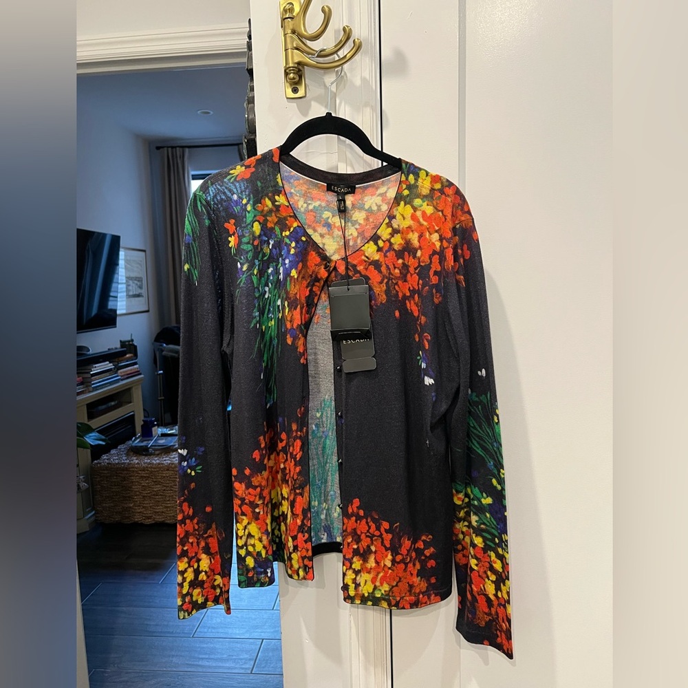 Escada Multicolor Floral Knit Sweater
